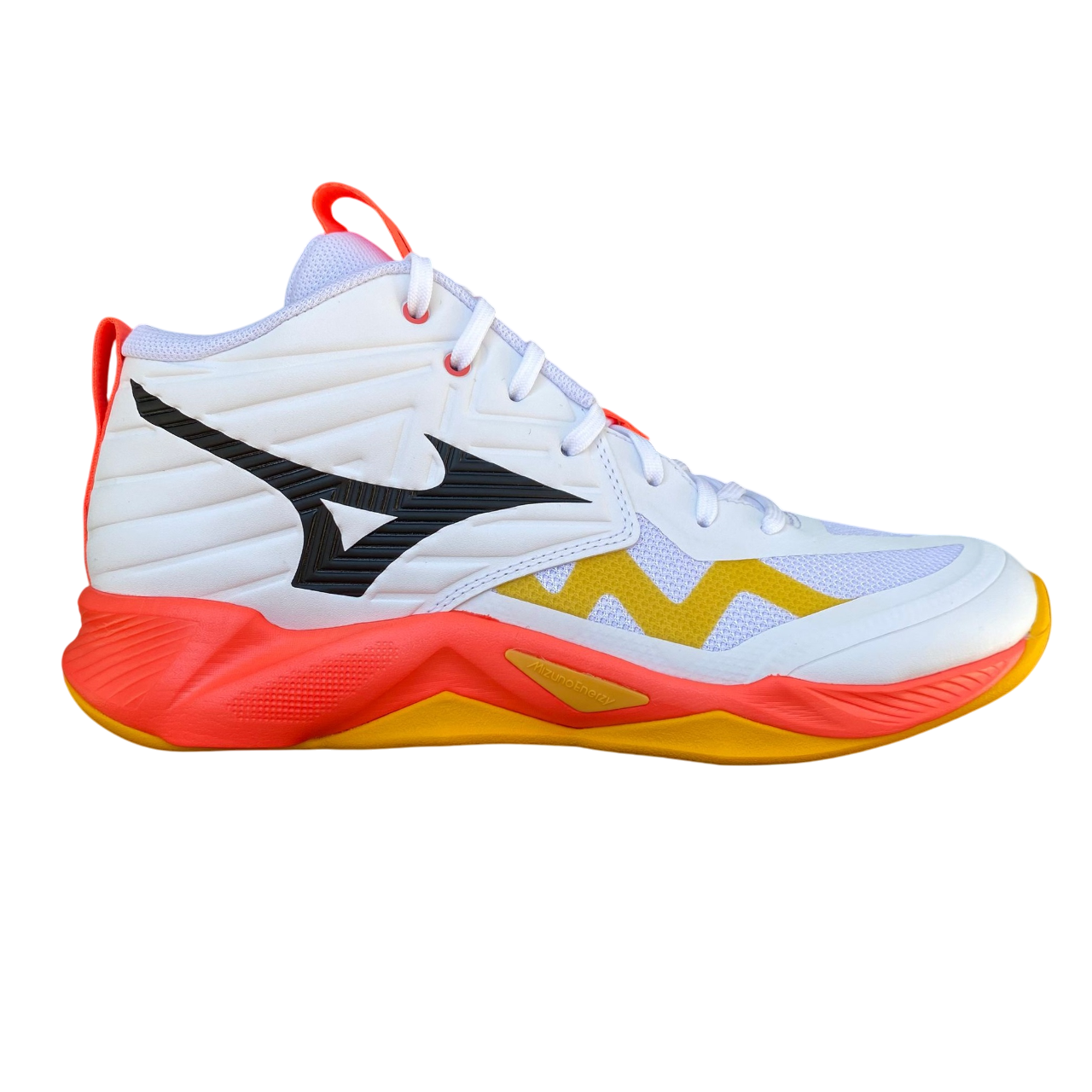 Mizuno Wave Momentum Pro Mid V1GA254501 scarpe pallavolo bianco corallo vista laterale