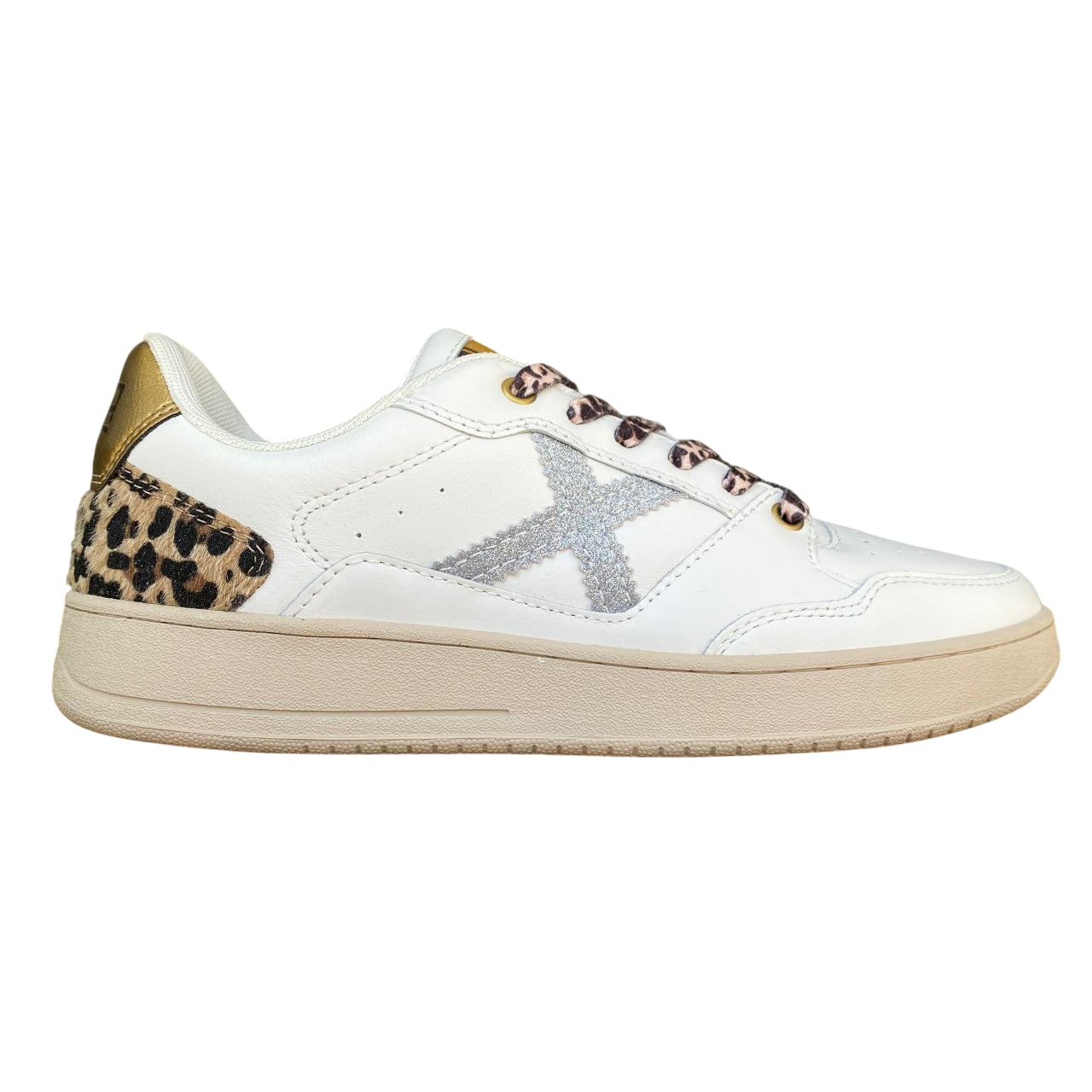 Munich Legit 99 8908099 Sneakers Donna Bianco-Grigio Pelle Vitello Vista Laterale