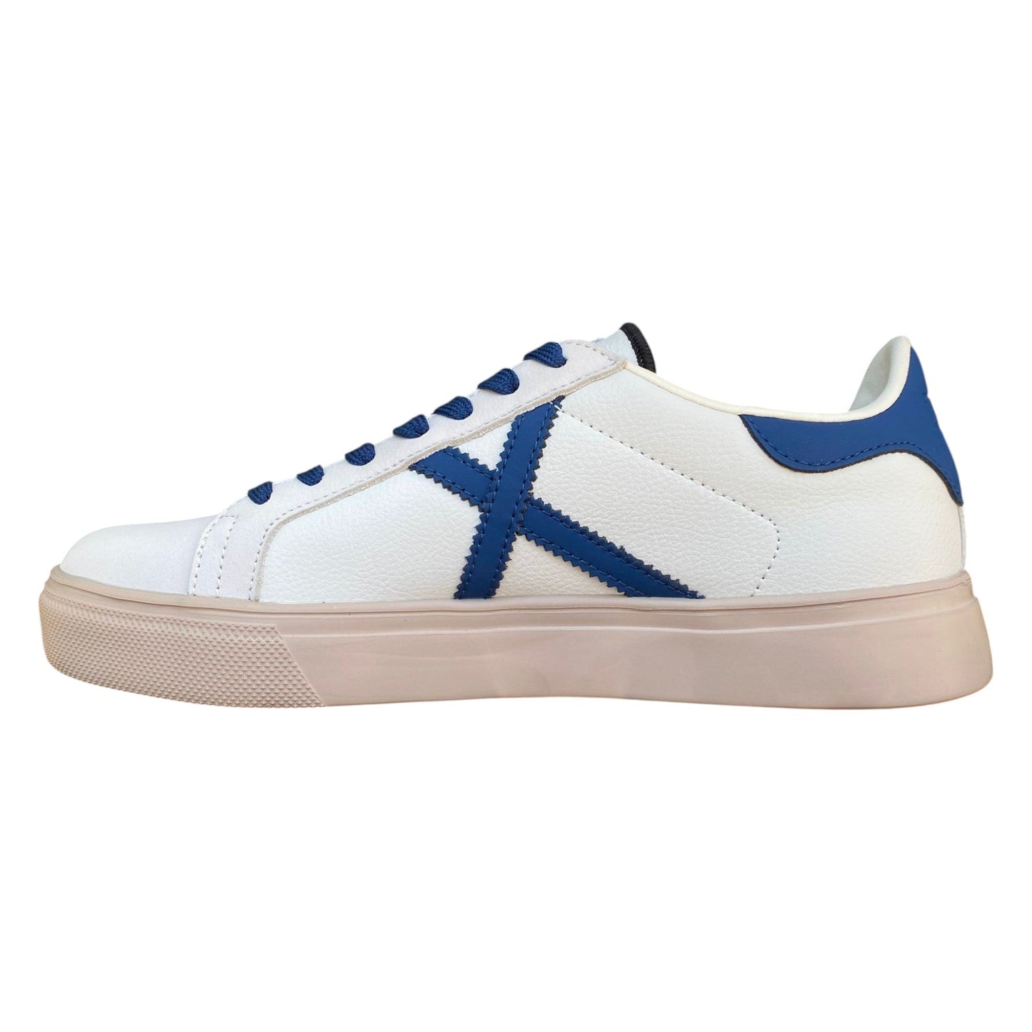 Sneakers uomo Munich Rete 111 8080111 bianco blu vista laterale interno con design retrò anni 80 e suola tipo casco