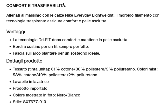 Nike Calze da training alla caviglia Everyday Lightweight SX7677-010 nero. Confezione da 3 paia scheda tecnica