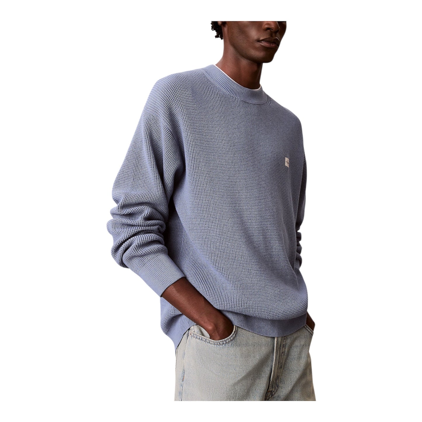 Calvin Klein maglia girocollo da uomo Waffle LV04RD313G C4I Celeste