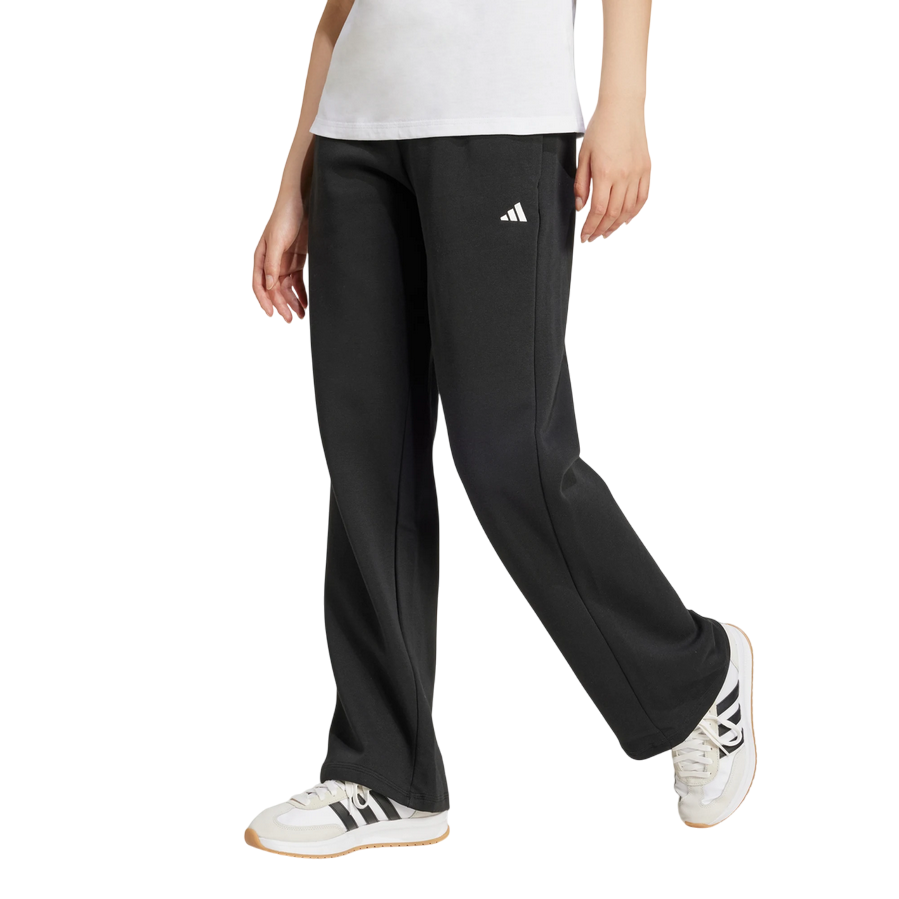Pantalone donna Adidas Essentials Feel Cozy JC5921 nero con logo ricamato, abbigliamento casual comfort premium, frontale