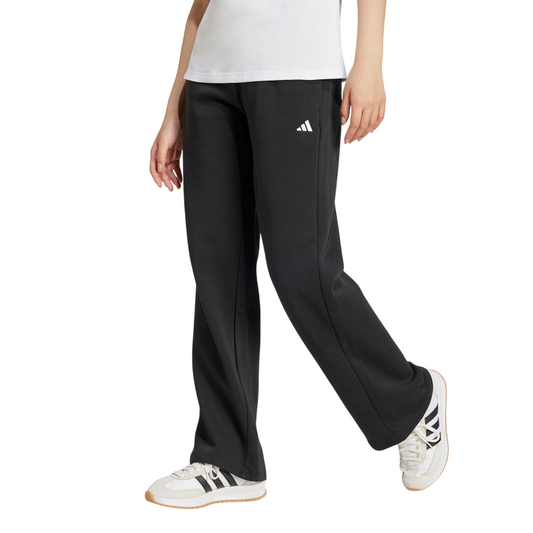 Pantalone donna Adidas Essentials Feel Cozy JC5921 nero con logo ricamato, abbigliamento casual comfort premium, frontale