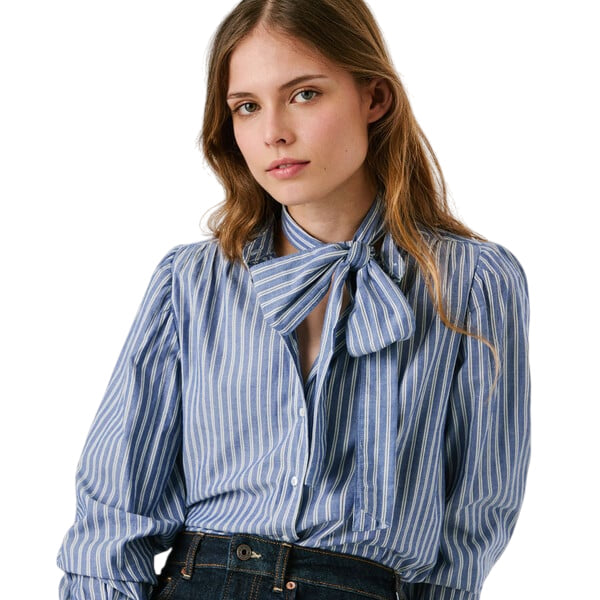 Pepe Jeans Camicia Donna MATY PL3051268 561 Blu - Camicia Casual in Cotone Leggera - frontale