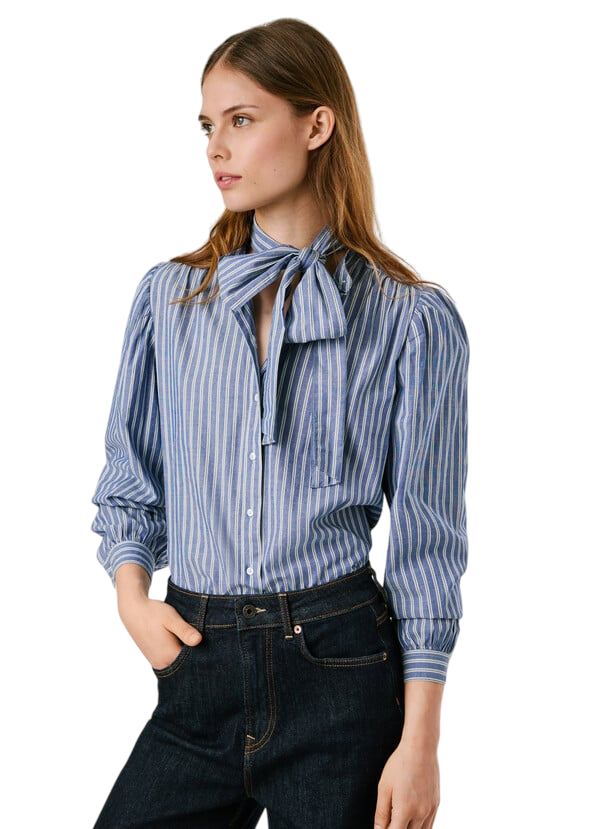 Pepe Jeans Camicia Donna MATY PL3051268 561 Blu - Camicia Casual in Cotone Leggera - laterale 