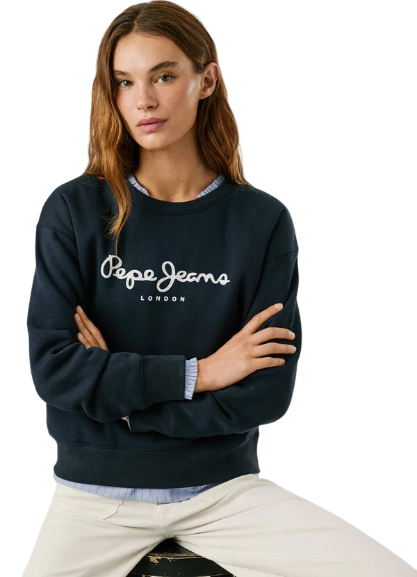 Pepe Jeans Felpa Donna BADDY PL5800002 Blu - Felpa Girocollo Casual e Comfort - frontale