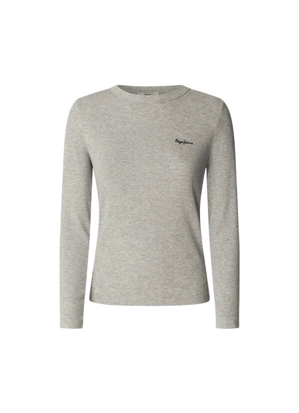 Pepe Jeans Maglia Donna BETINA PL5000025 933 Grigio - Maglia Aderente Girocollo a Coste in Cotone