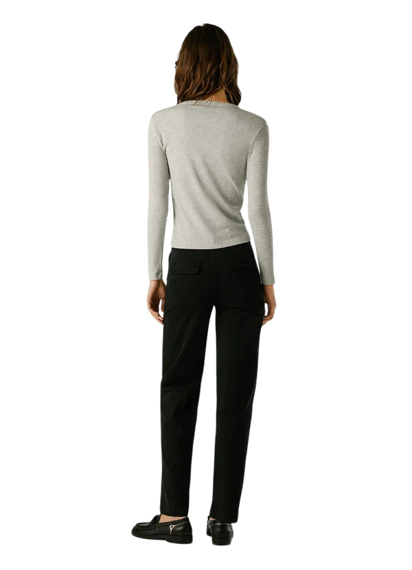 Pepe Jeans Maglia Donna BETINA PL5000025 933 Grigio - Maglia Aderente Girocollo a Coste in Cotone - retro