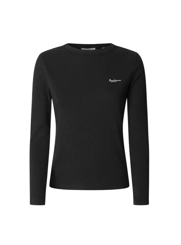 Pepe Jeans Maglia Donna BETINA PL5000025 999 Nero - Maglia Aderente Girocollo a Coste in Cotone