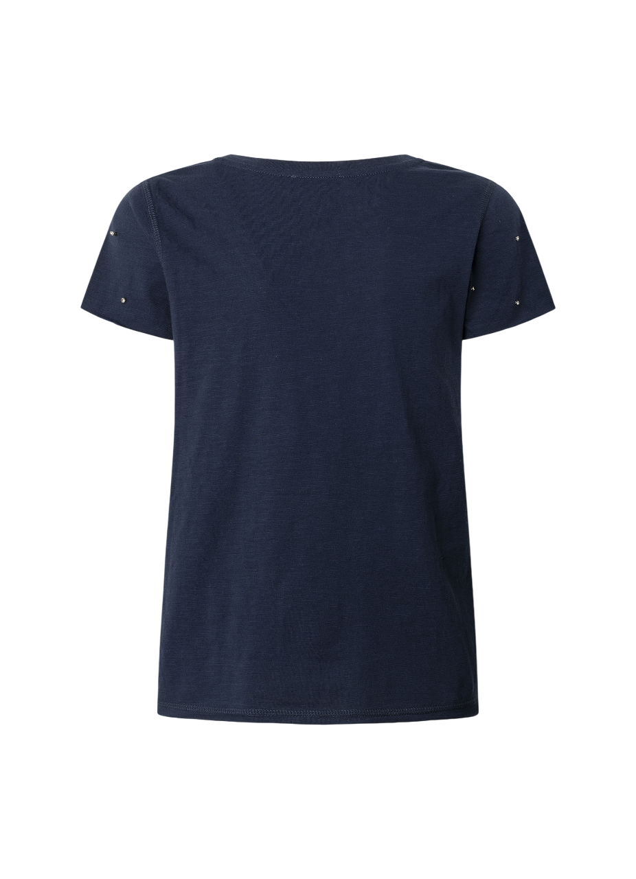 Pepe Jeans maglietta manica corta con scollo V con strass PL506023 588 blu1