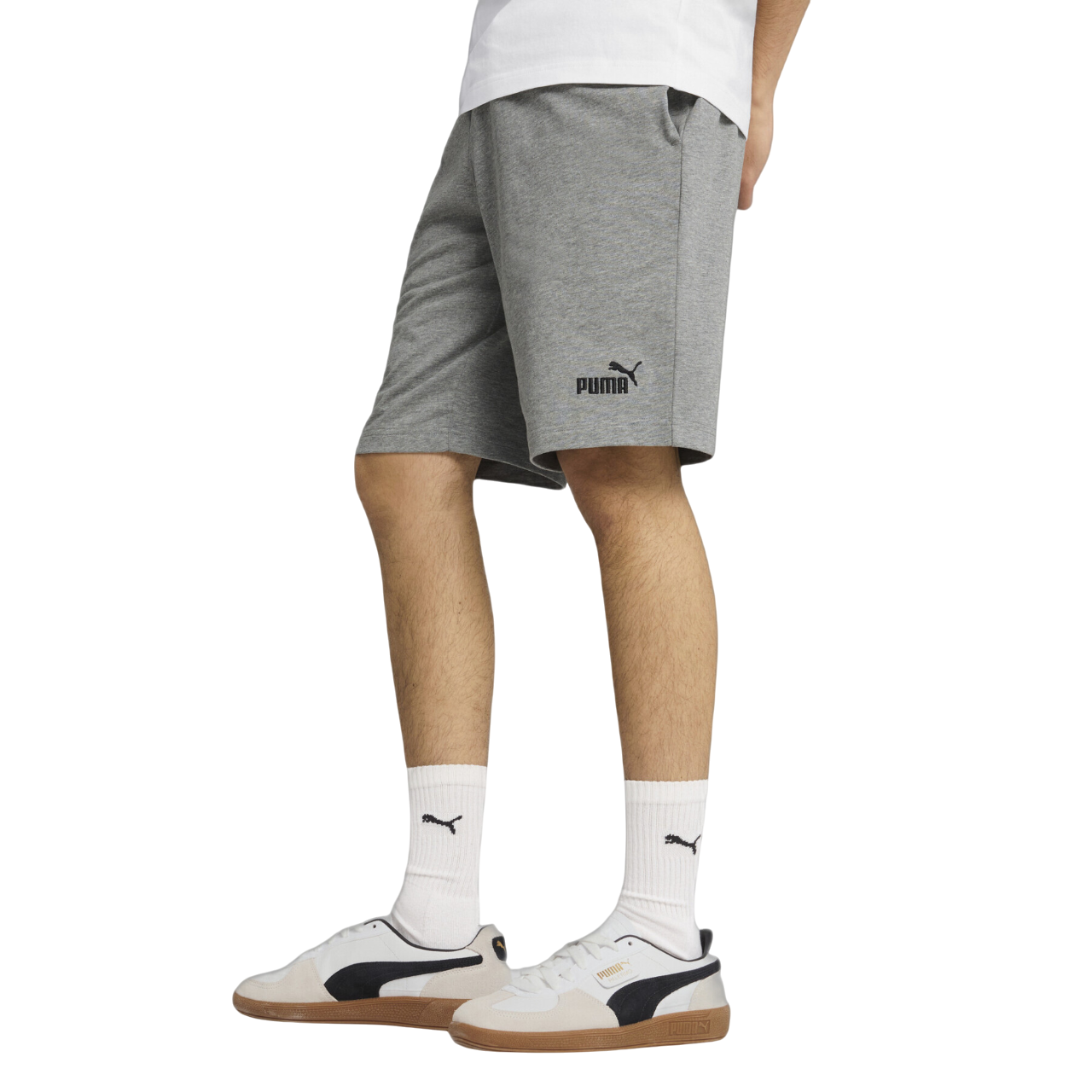 Puma pantaloncino sportivo da uomo in cotone jersey con logo ricamato 682600-03 grigio