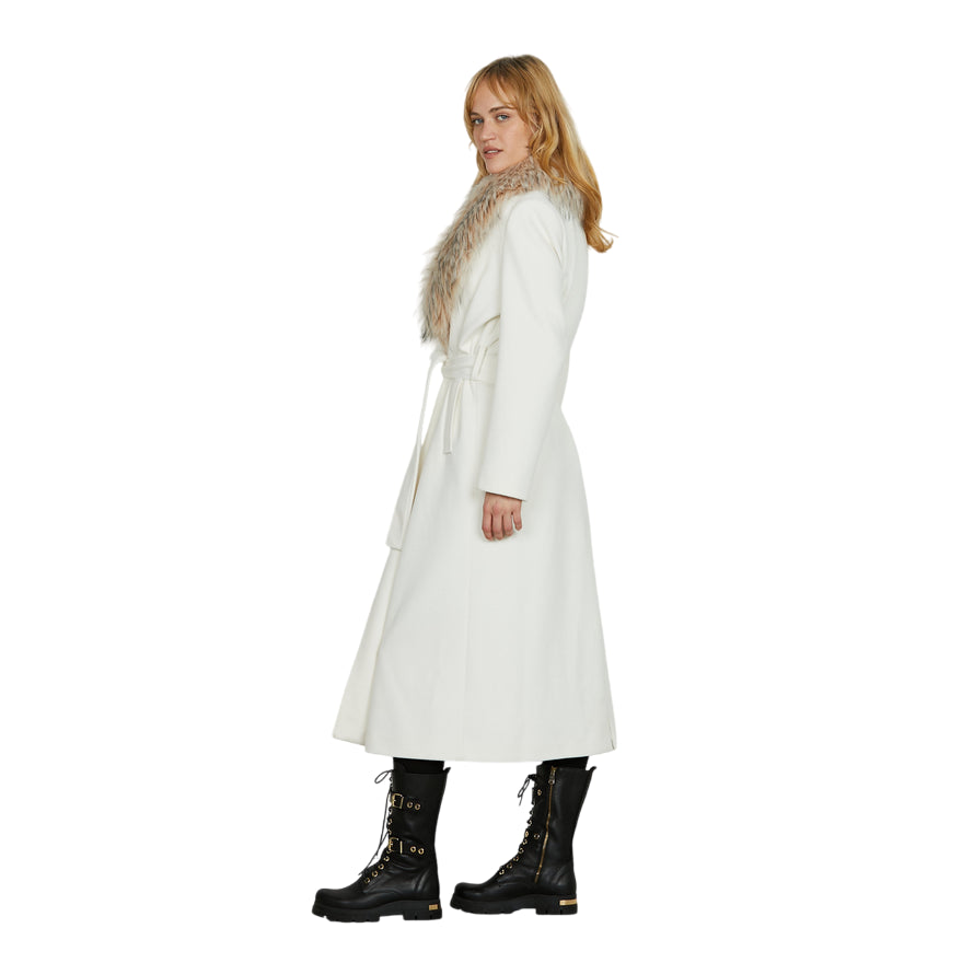 Relish – Cappotto ANNAPUR Lungo con Collo e Pelliccia Staccabile RDA2505550005 Latte | Eleganza, Versatilità e Calore Made in Italy - laterale