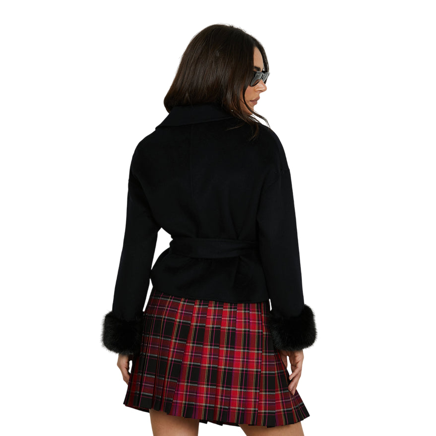 Relish – Cappotto SAN_PAOLO Corto Manica Lunga Doppiopetto con Bordi Pelliccia, Tasche e Cintura RDA2505377033 Nero | Lusso Moderno, Silhouette Sofisticata e Calore Autunno Inverno - retro