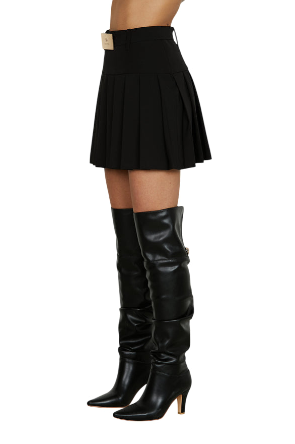 Relish – Gonna TECNAS Corta con Pieghe e Cintura Logo RDA2504006001 Nero | Stile Urban, Movimento e Carattere Made in Italy - laterale