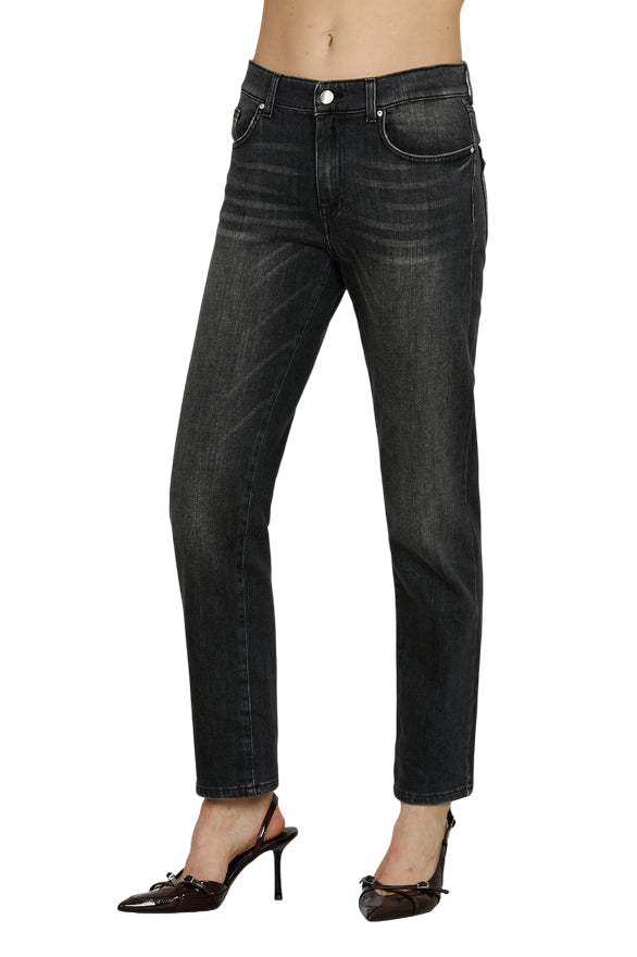 Relish – Pantalone CINDY_31 Vita Media 5 Tasche con Micro-Rotture Cigarette Fit Denim Nero RDA2507656017 | Stile Urban, Look Deciso e Denim Made in Italy