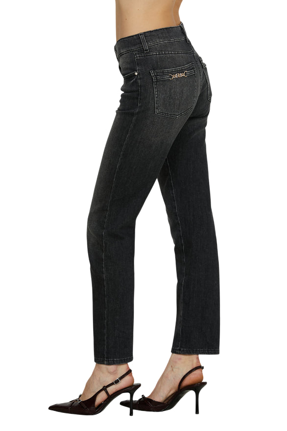 Relish – Pantalone CINDY_31 Vita Media 5 Tasche con Micro-Rotture Cigarette Fit Denim Nero RDA2507656017 | Stile Urban, Look Deciso e Denim Made in Italy