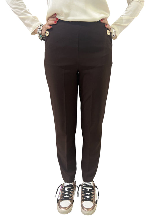 Relish – Pantalone Donna PUENSUM RDA2507006047 Marrone | Vita Alta, Elastico, Stile Sartoriale e Comfort Moderno