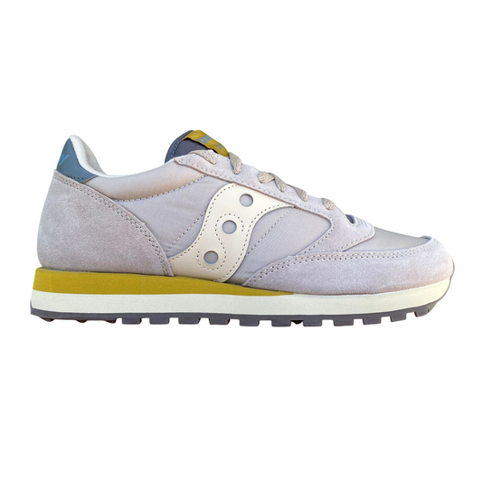 Saucony Jazz Original S2044-730 sneakers da uomo in colorazione beige-giallo, vista laterale che mostra il design vintage e i materiali premium