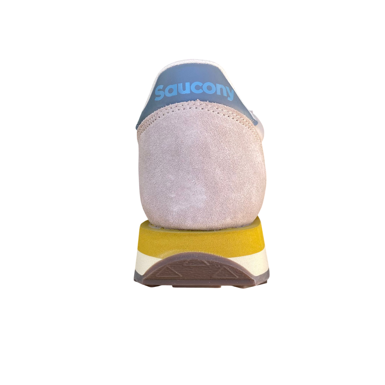 Saucony Jazz Original S2044-730 sneakers da uomo in colorazione beige-giallo, vista tallone che mostra il design vintage e i materiali premium