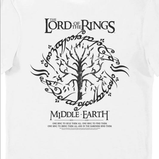 T-shirt Maglietta per adulti del Signore degli Anelli Albero di Gondor Terra di Mezzo Bianca