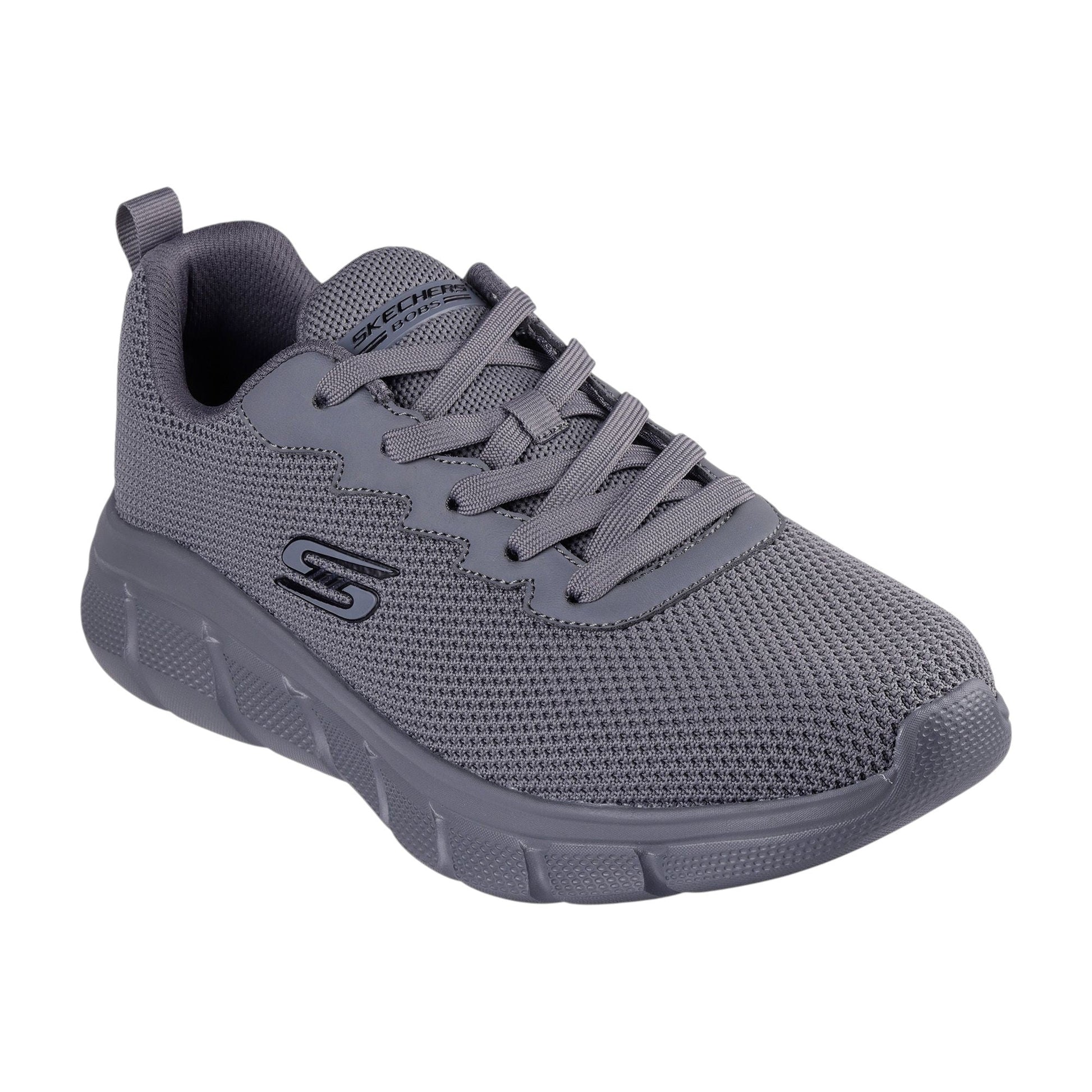 Sneakers Skechers BOBS B Flex Chill Edge vista frontale con sistema di allacciatura e design urbano grigio