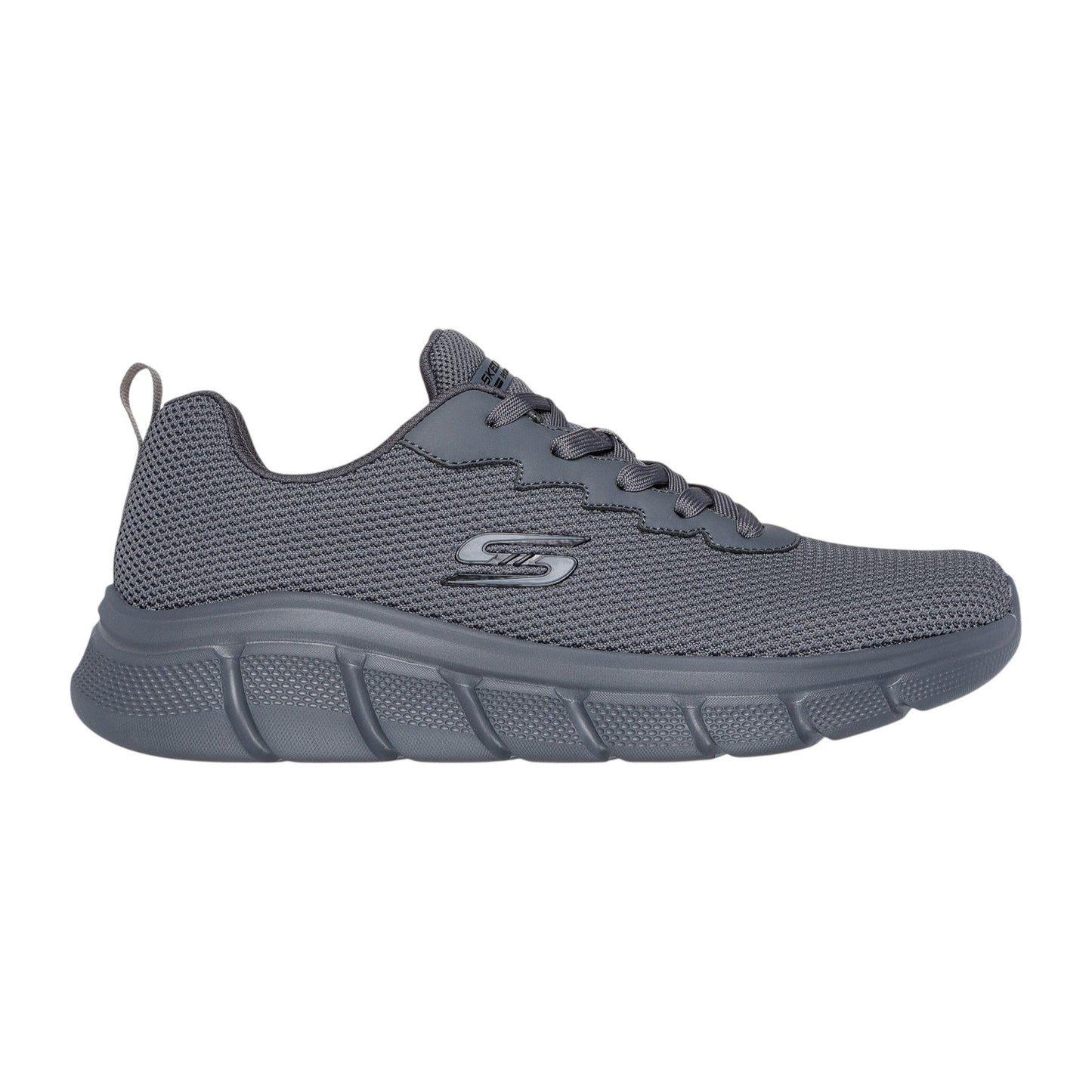 Sneakers uomo Skechers BOBS B Flex Chill Edge grigio vista laterale con tomaia flessibile e design casual moderno