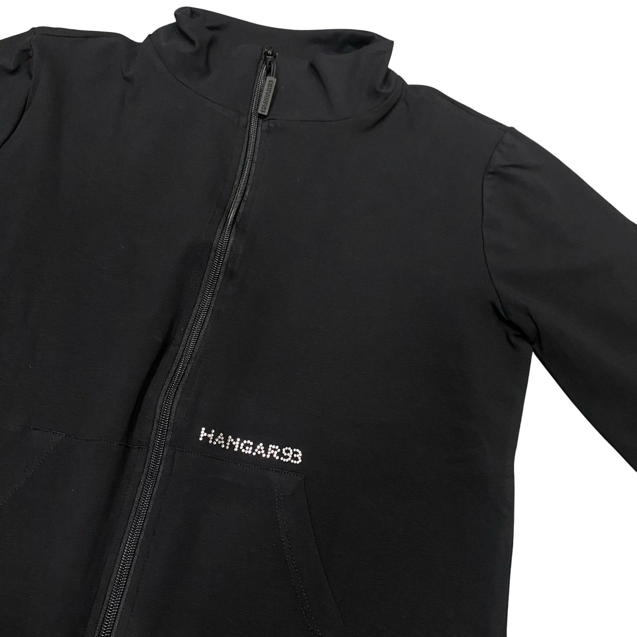 Hangar93 felpa con cerniera intera da donna con scritta piccola strass Z656D NRO02 nero