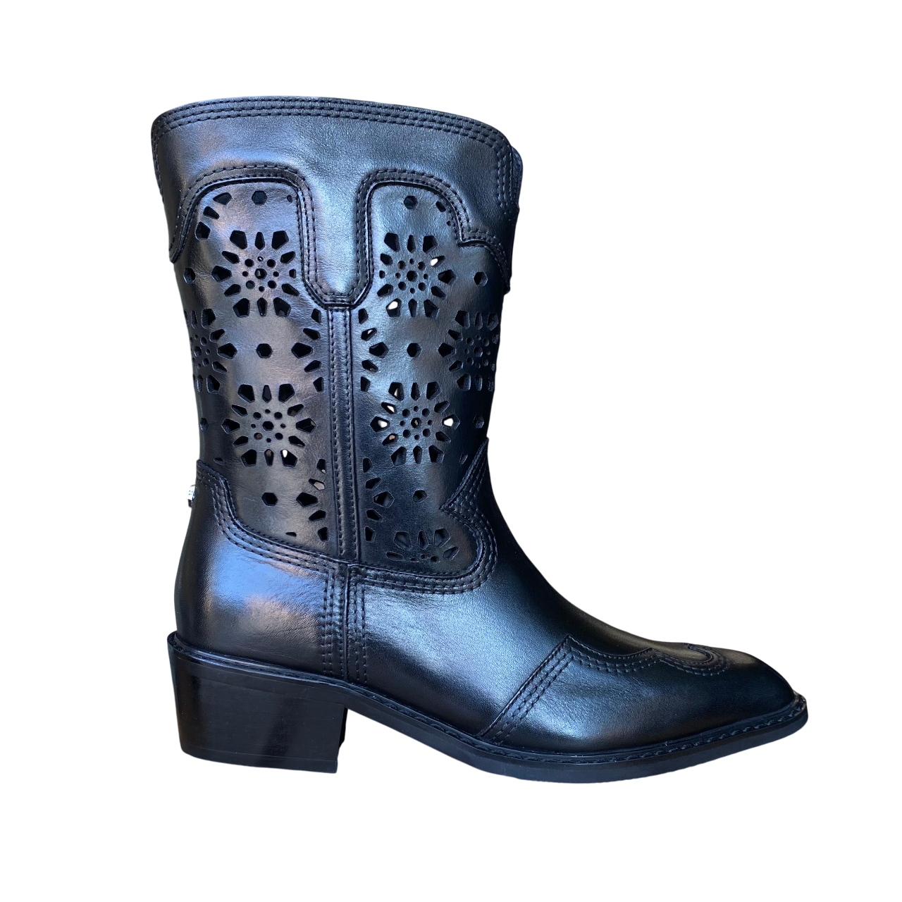Stivali texani donna Cult Dolores 4415 in pelle nera con lavorazione traforata, design western elegante
