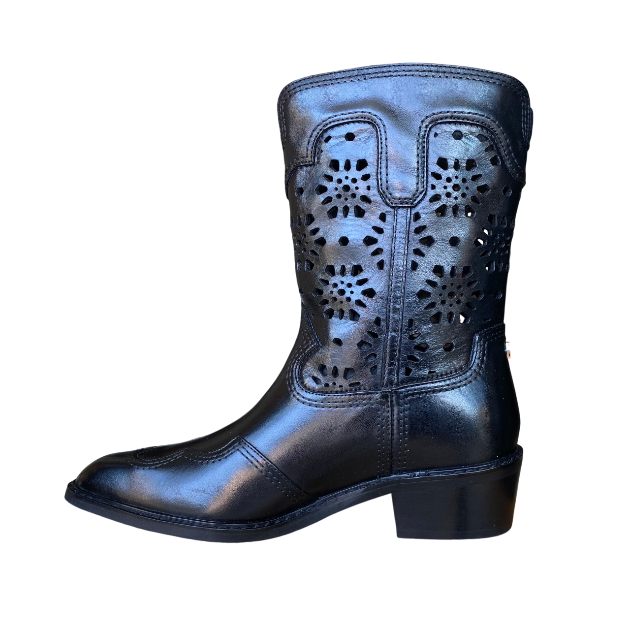 Stivali texani donna Cult Dolores 4415 in pelle nera con lavorazione traforata, design western elegante