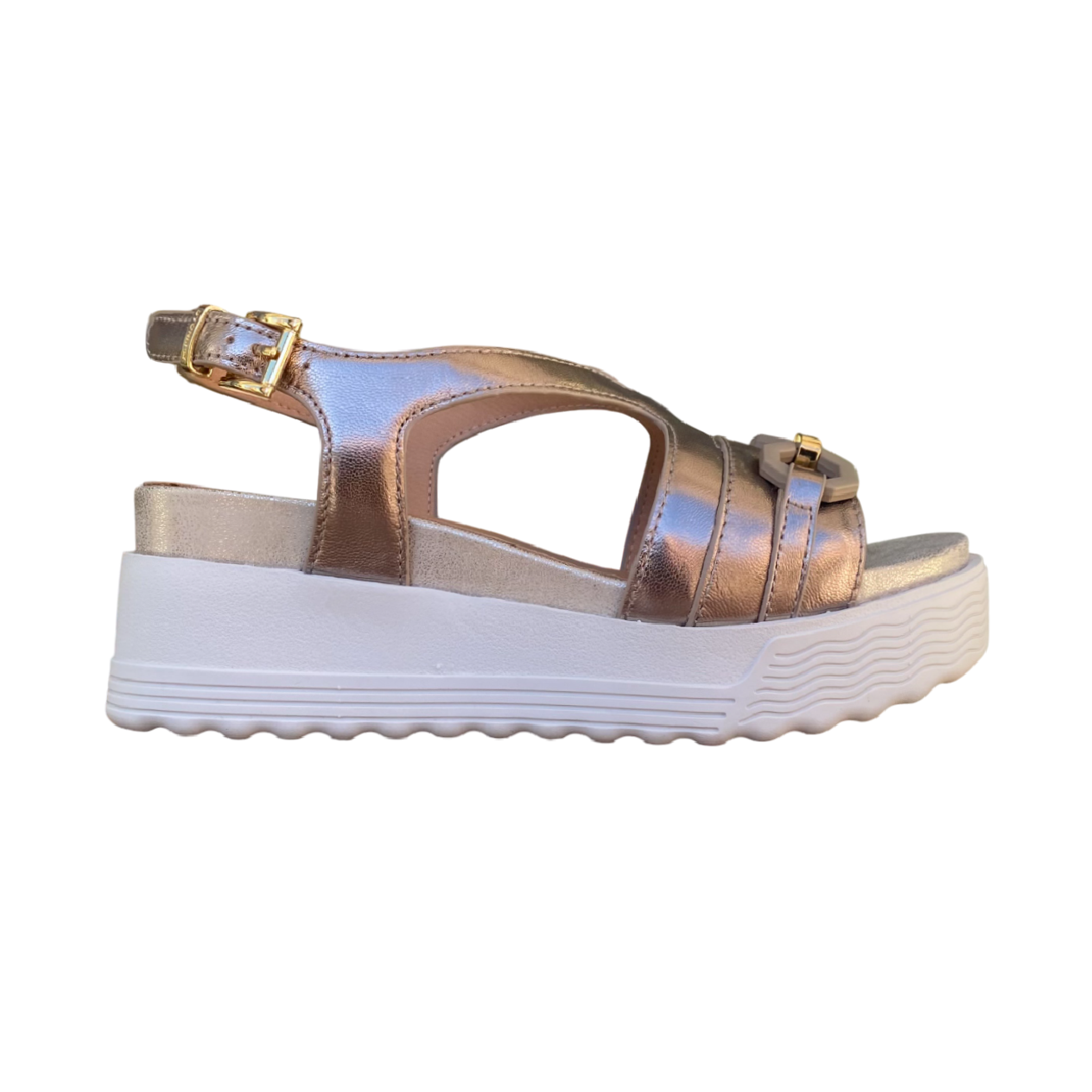 Stonefly sandalo da donna in pelle laminata con zeppa Parky 31 222407 Z00 oro