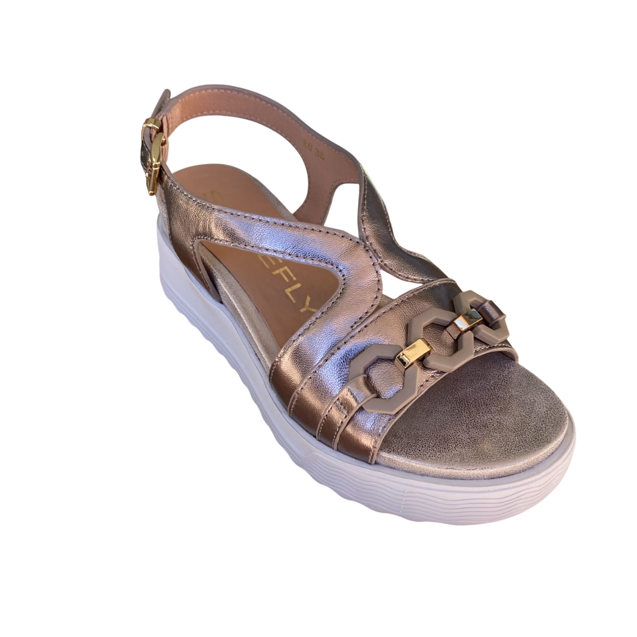 Stonefly sandalo da donna in pelle laminata con zeppa Parky 31 222407 Z00 oro