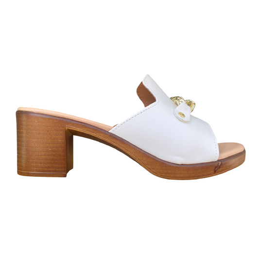 Valleverde sandalo ciabatta da donna con catena e strass tacco da 6 cm. 55450 avorio