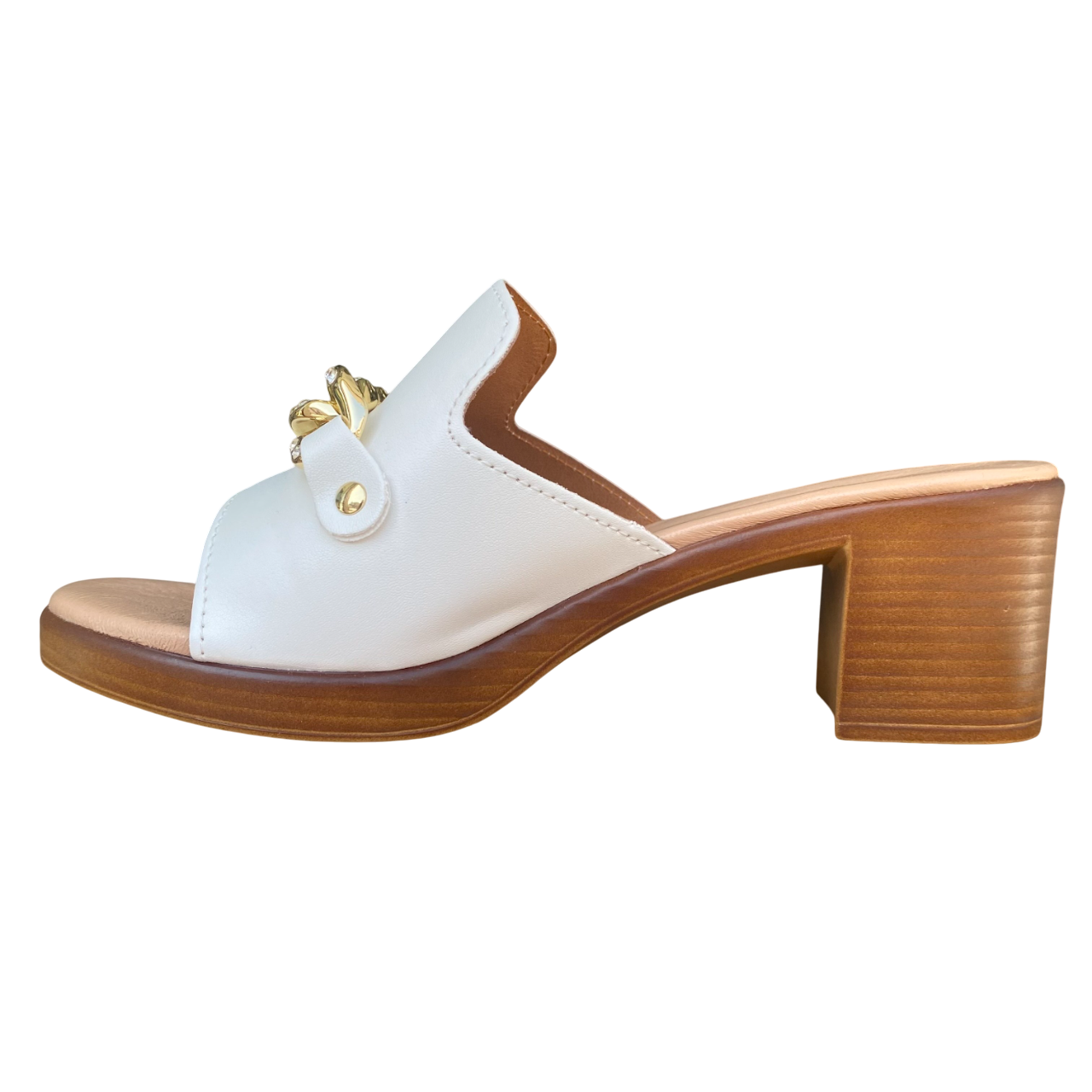 Valleverde sandalo ciabatta da donna con catena e strass tacco da 6 cm. 55450 avorio