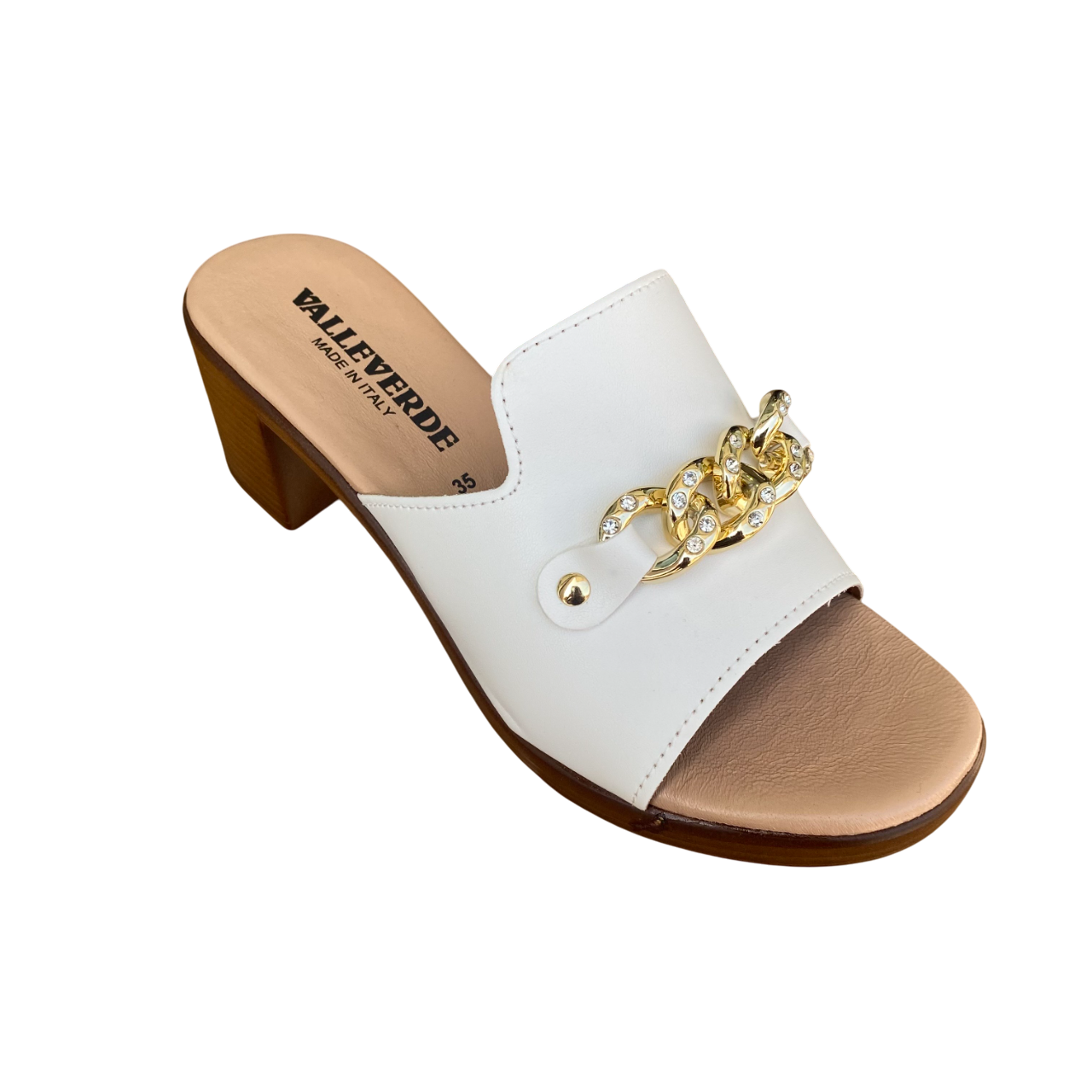 Valleverde sandalo ciabatta da donna con catena e strass tacco da 6 cm. 55450 avorio