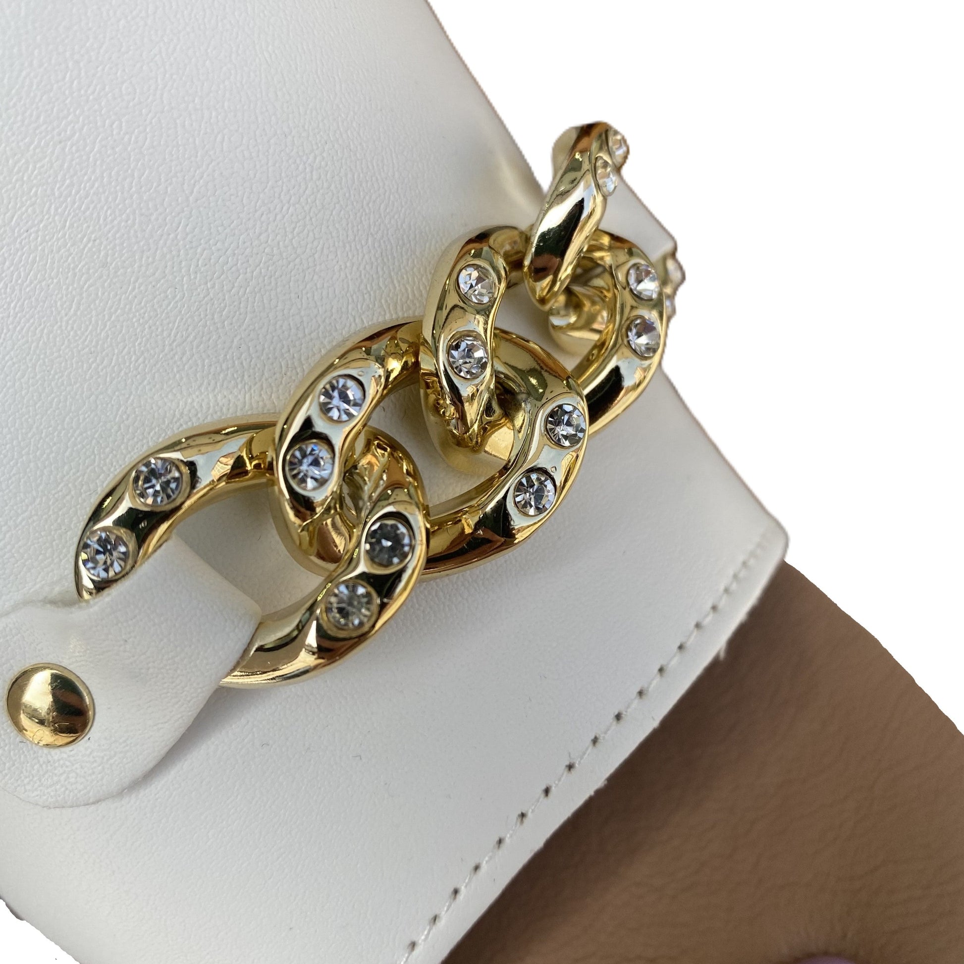 Valleverde sandalo ciabatta da donna con catena e strass tacco da 6 cm. 55450 avorio