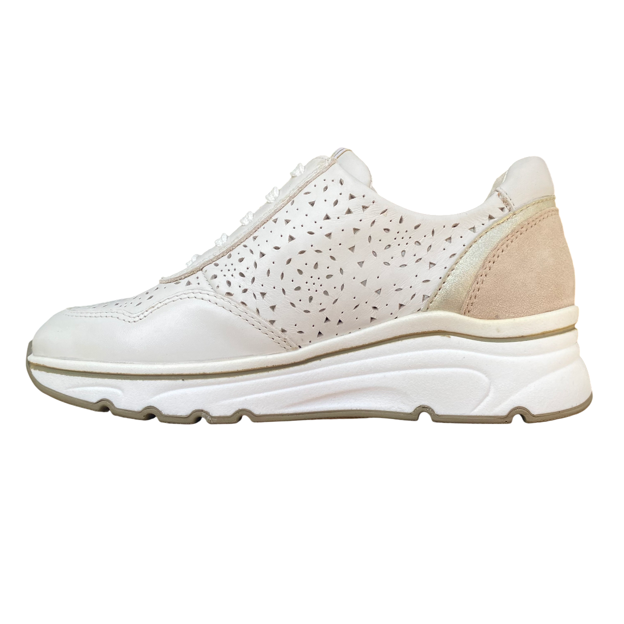 Valleverde scarpa sneakers da donna con laccio e zip 36061 bianco-oro