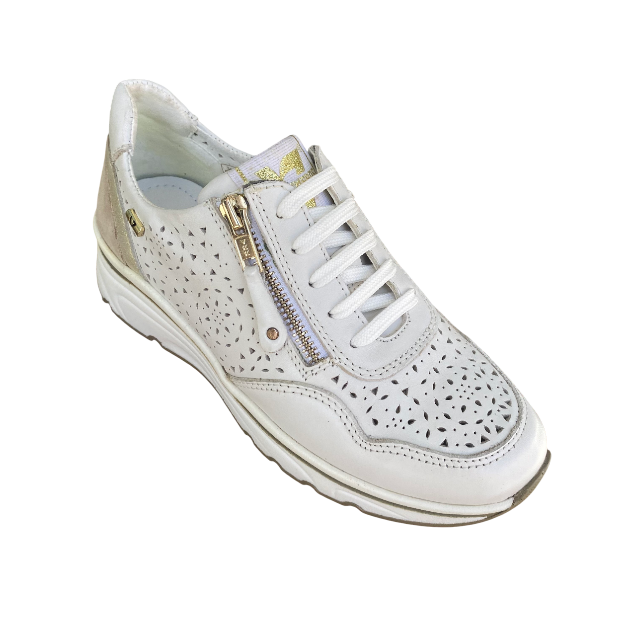 Valleverde scarpa sneakers da donna con laccio e zip 36061 bianco-oro