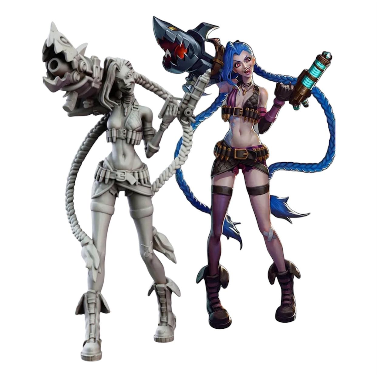 Action Figure Jinx League of Legends - Statua in Resina Premium con Base 20x15cm