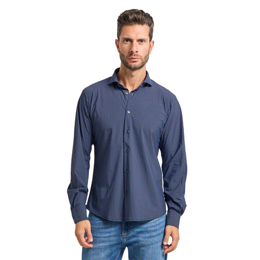 YES ZEE – Camicia Uomo No Stiro 0365 C809 Blu con Microfantasia