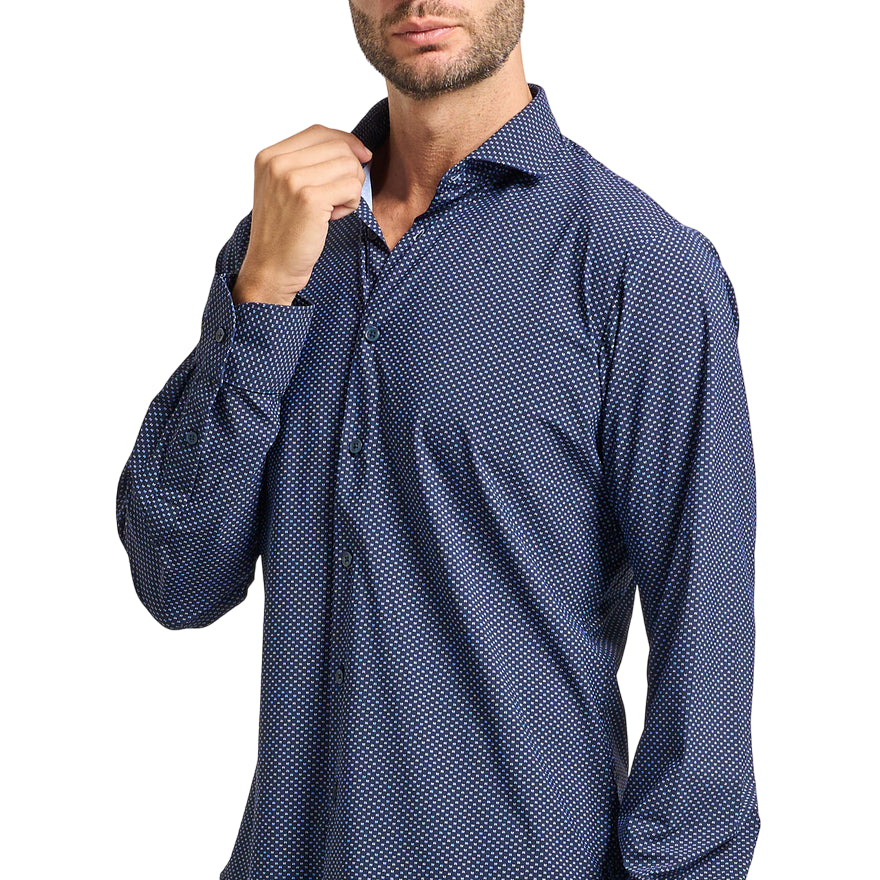 YES ZEE – Camicia Uomo No Stiro 0365 C809 Blu con Microfantasia