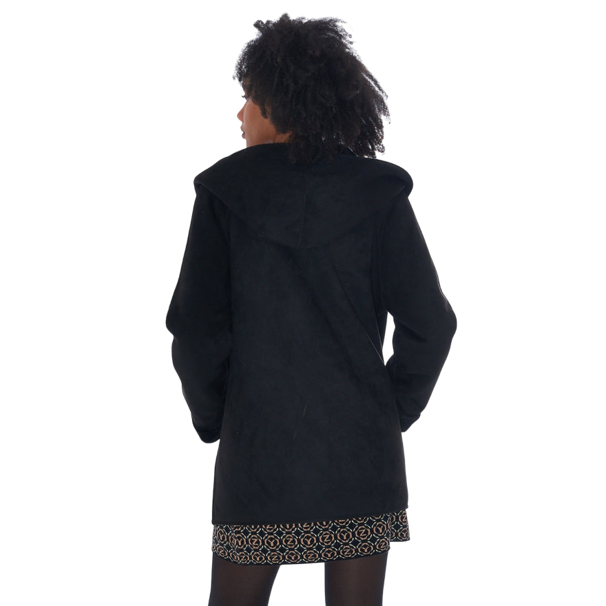 Yes Zee 1444 O026 0801 Nero - Cappotto reversibile donna ecopelliccia