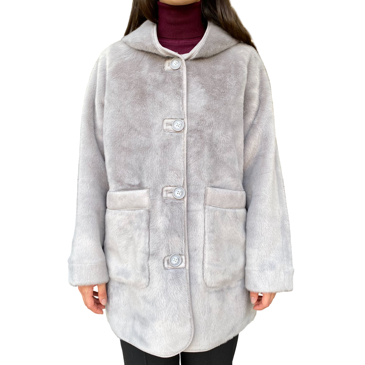 Yes Zee 1444 O026 0846 Grigio - Cappotto reversibile donna ecopelliccia