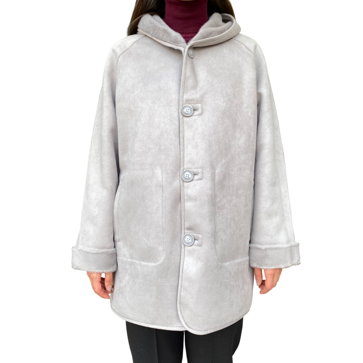 Yes Zee 1444 O026 0846 Grigio - Cappotto reversibile donna ecopelliccia