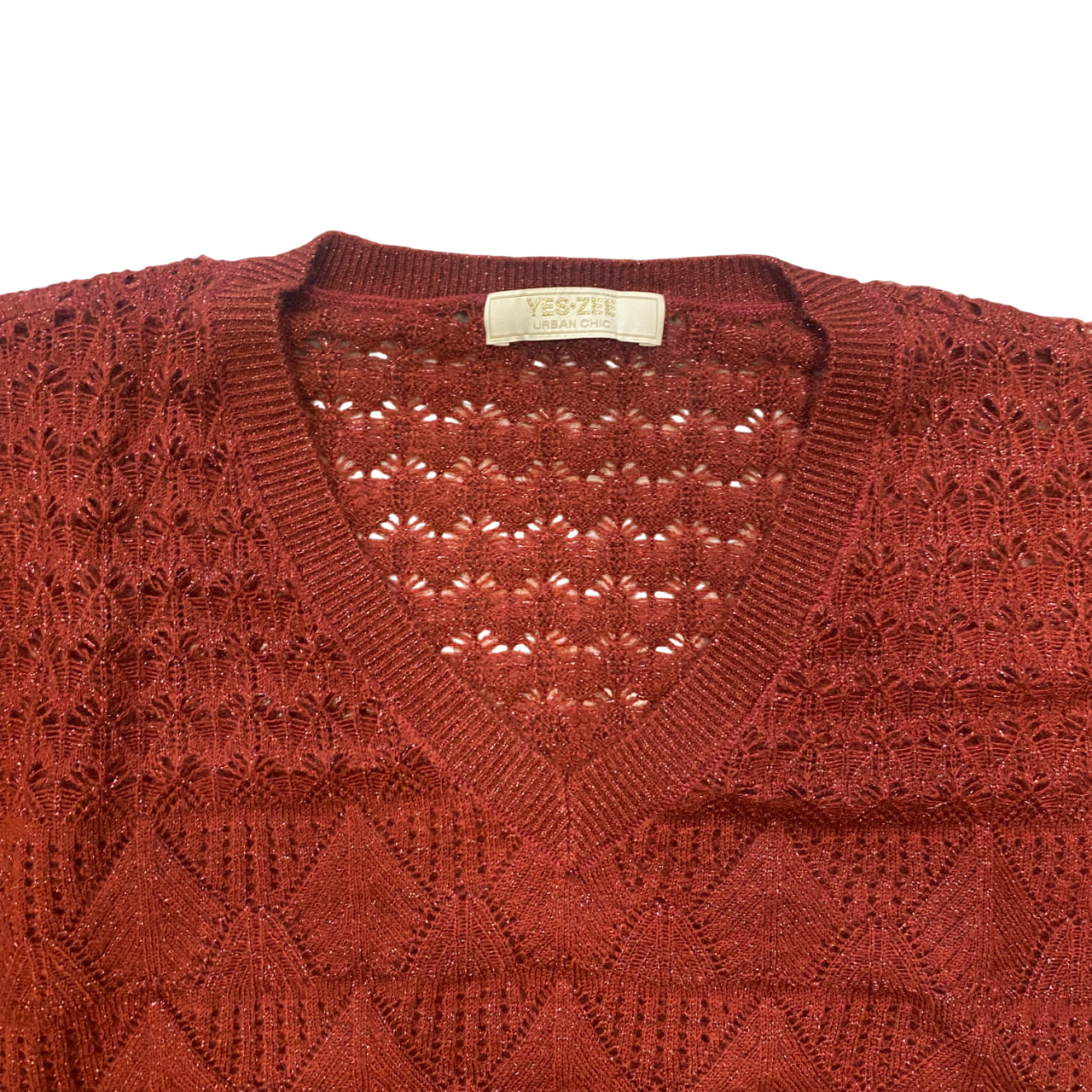 Yes Zee Maglia Donna Scollo V Glitter Lavorata 1398 M019 0580 rosso borgogna