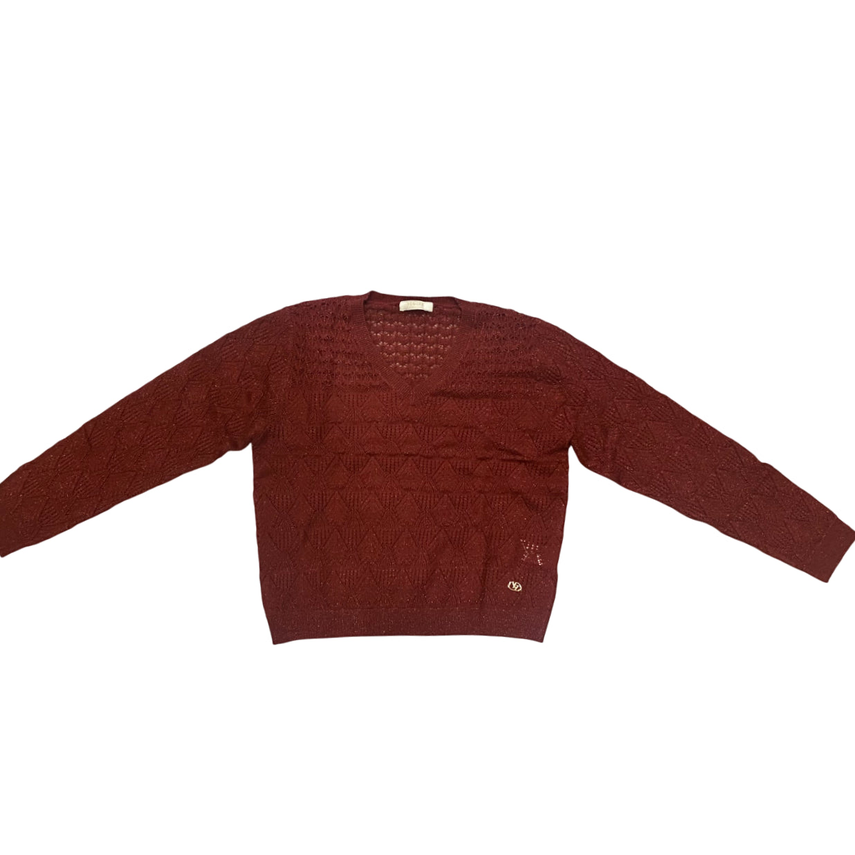 Yes Zee Maglia Donna Scollo V Glitter Lavorata 1398 M019 0580 rosso borgogna