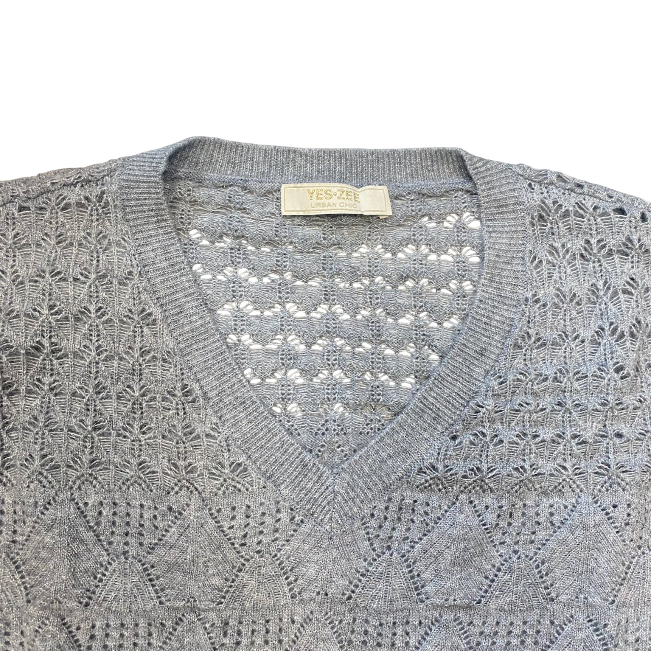 Yes Zee Maglia Donna Scollo V Glitter Lavorata 1398 M019 0809 grigio - Girocollo