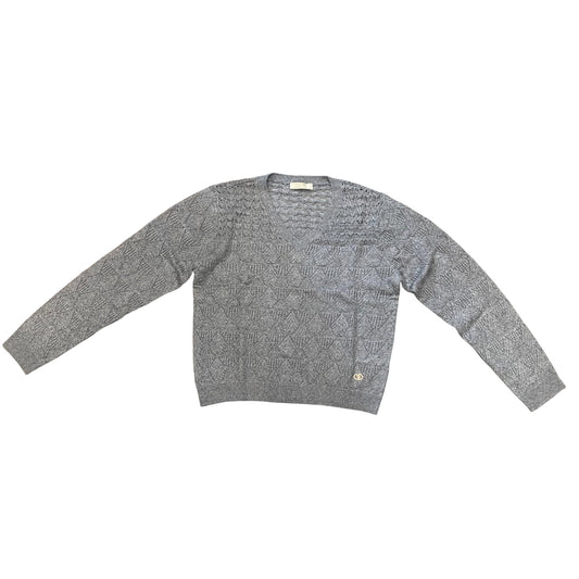 Yes Zee Maglia Donna Scollo V Glitter Lavorata 1398 M019 0809 grigio - Vista Frontale