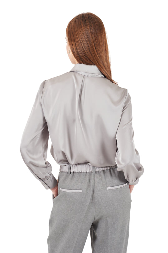 Yes Zee Camicia in Raso con Fiocco 1422 C019 0846 Grigio