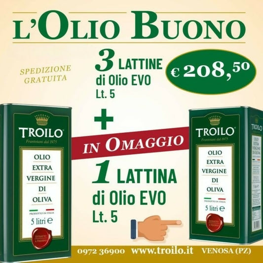 Olio Extra Vergine di Oliva Troilo 5L - 3 Lattine + 1 in Omaggio (20L Totali)