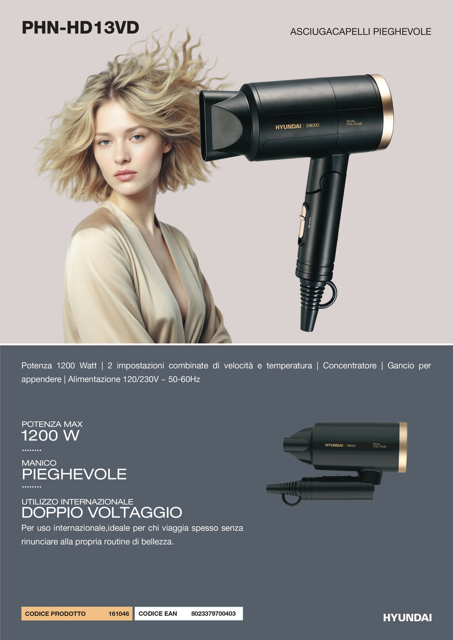 PHN-HD13VD | ASCIUGACAPELLI PIEGHEVOLE